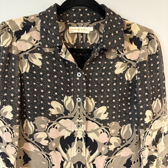TORY BURCH SILK Blouse Floral Patterned Designer Button-Up Blouse - Picture 4 of 8